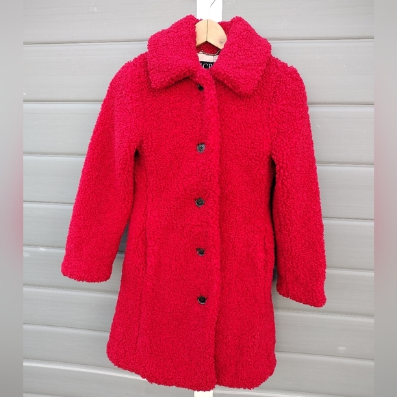 J.Crew Womens $278 Petite Teddy Sherpa Lady Coat Red Size PXS BM544 - Picture 1 of 7